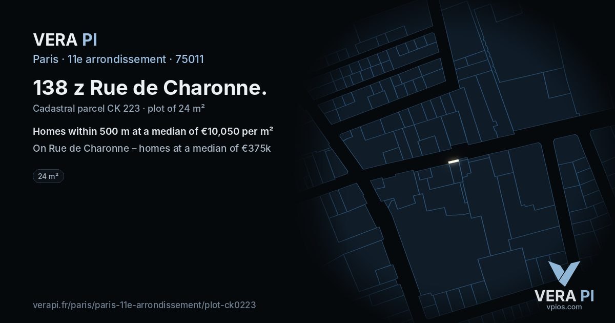 138 z Rue de Charonne, 11e arrondissement at night – the plot lit, the parcels around coloured by the prices near them