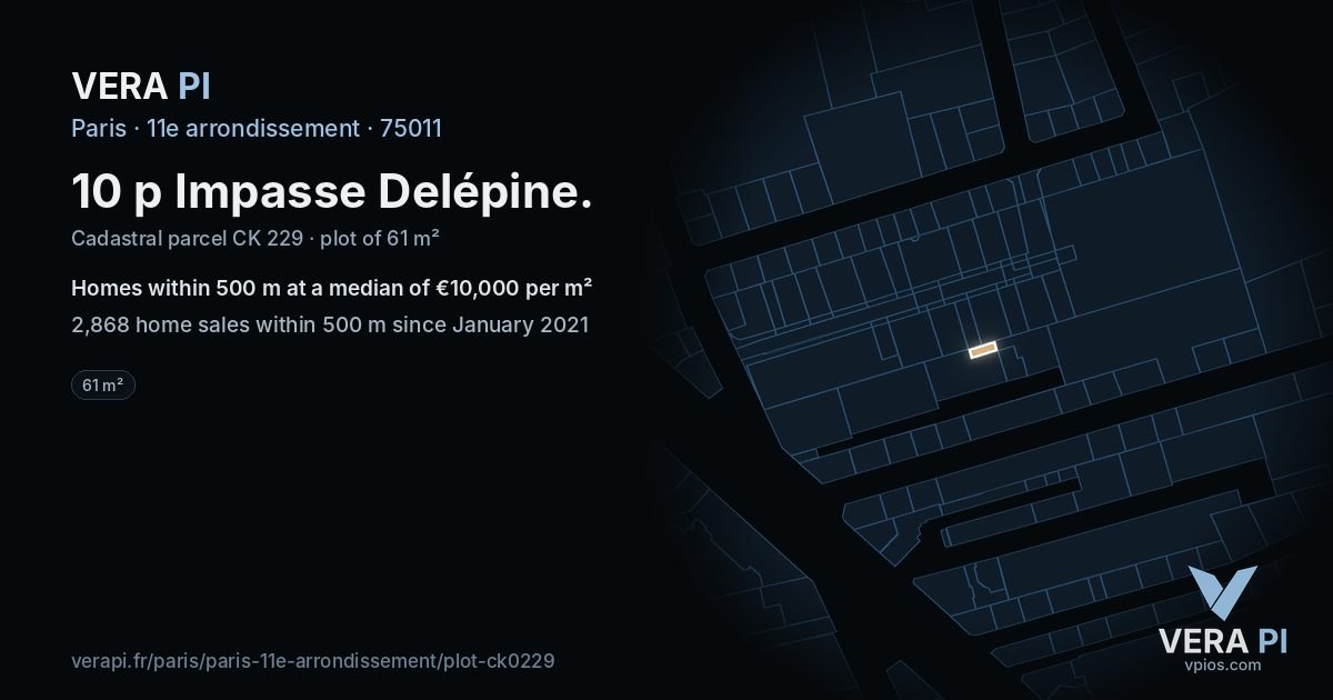 10 p Impasse Delépine, 11e arrondissement at night – the plot lit, the parcels around coloured by the prices near them