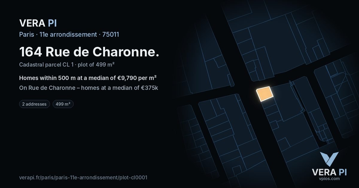 164 Rue de Charonne, 11e arrondissement at night – the plot lit, the parcels around coloured by the prices near them