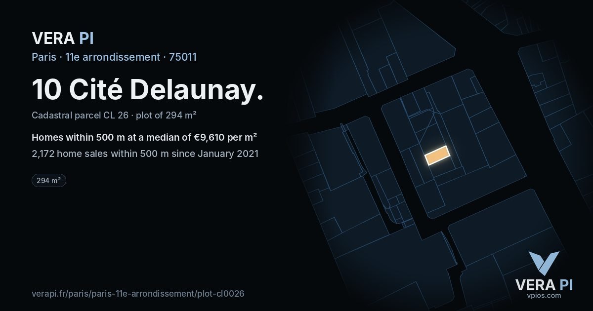 10 Cité Delaunay, 11e arrondissement at night – the plot lit, the parcels around coloured by the prices near them