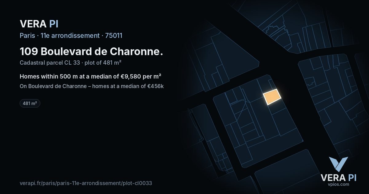 109 Boulevard de Charonne, 11e arrondissement at night – the plot lit, the parcels around coloured by the prices near them