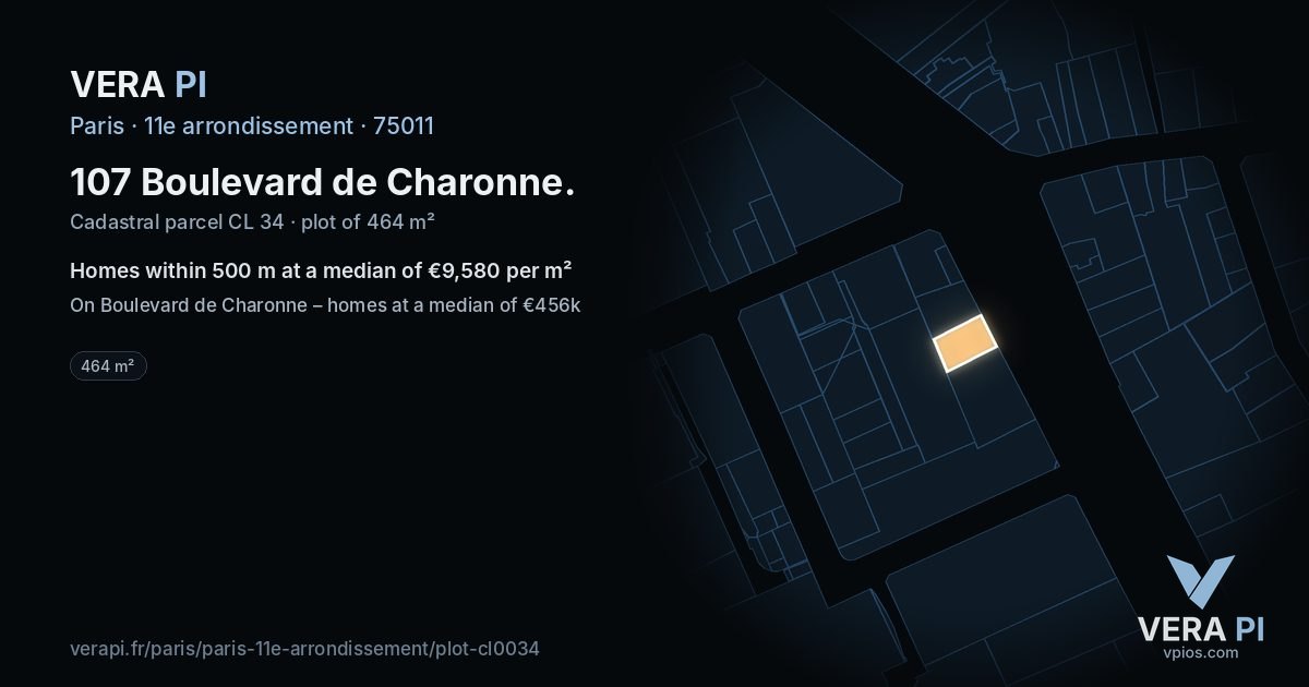 107 Boulevard de Charonne, 11e arrondissement at night – the plot lit, the parcels around coloured by the prices near them