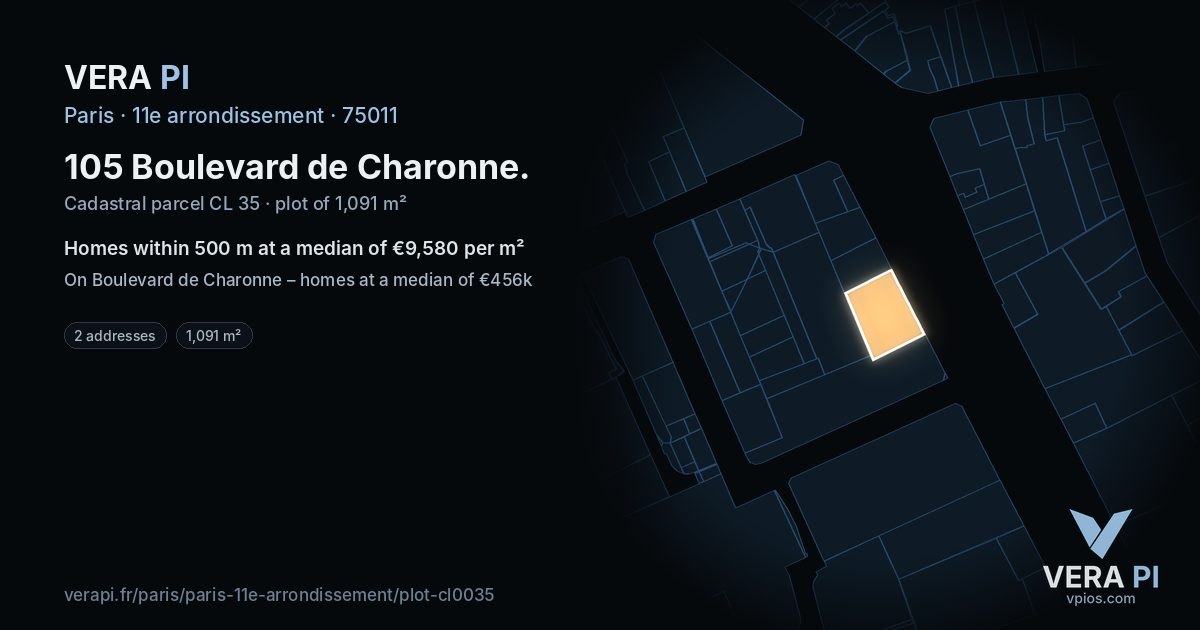 105 Boulevard de Charonne, 11e arrondissement at night – the plot lit, the parcels around coloured by the prices near them
