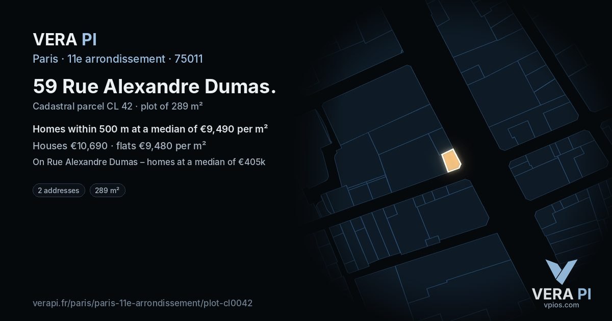 59 Rue Alexandre Dumas, 11e arrondissement at night – the plot lit, the parcels around coloured by the prices near them