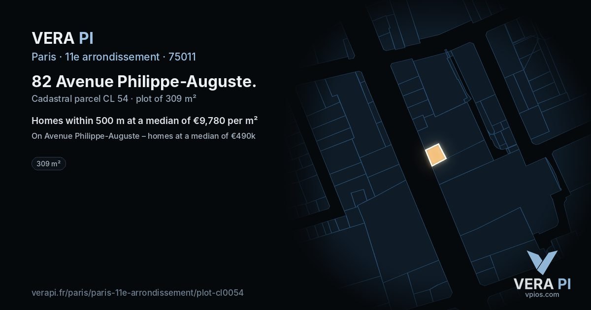 82 Avenue Philippe-Auguste, 11e arrondissement at night – the plot lit, the parcels around coloured by the prices near them