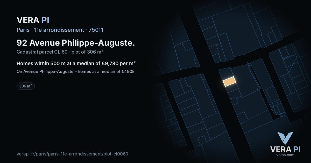 92 Avenue Philippe-Auguste, 11e arrondissement at night – the plot lit, the parcels around coloured by the prices near them