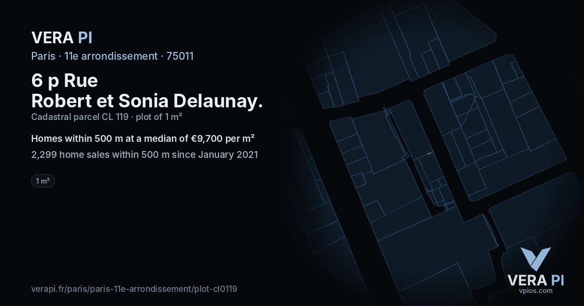 6 p Rue Robert et Sonia Delaunay, 11e arrondissement at night – the plot lit, the parcels around coloured by the prices near them