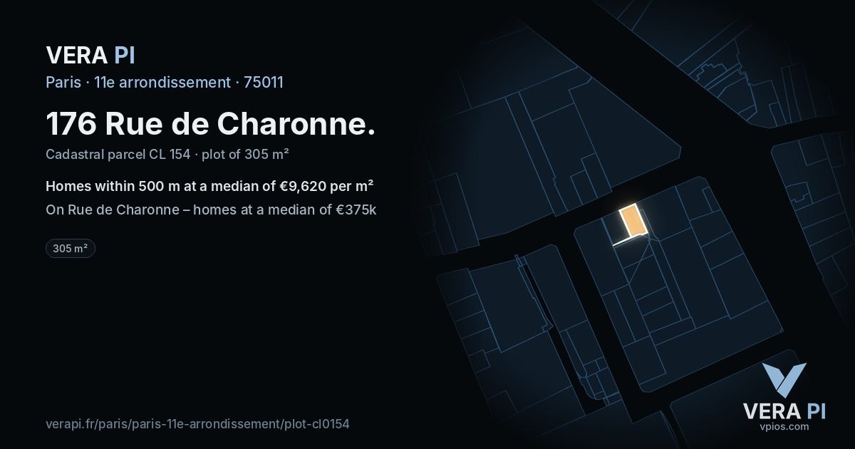 176 Rue de Charonne, 11e arrondissement at night – the plot lit, the parcels around coloured by the prices near them