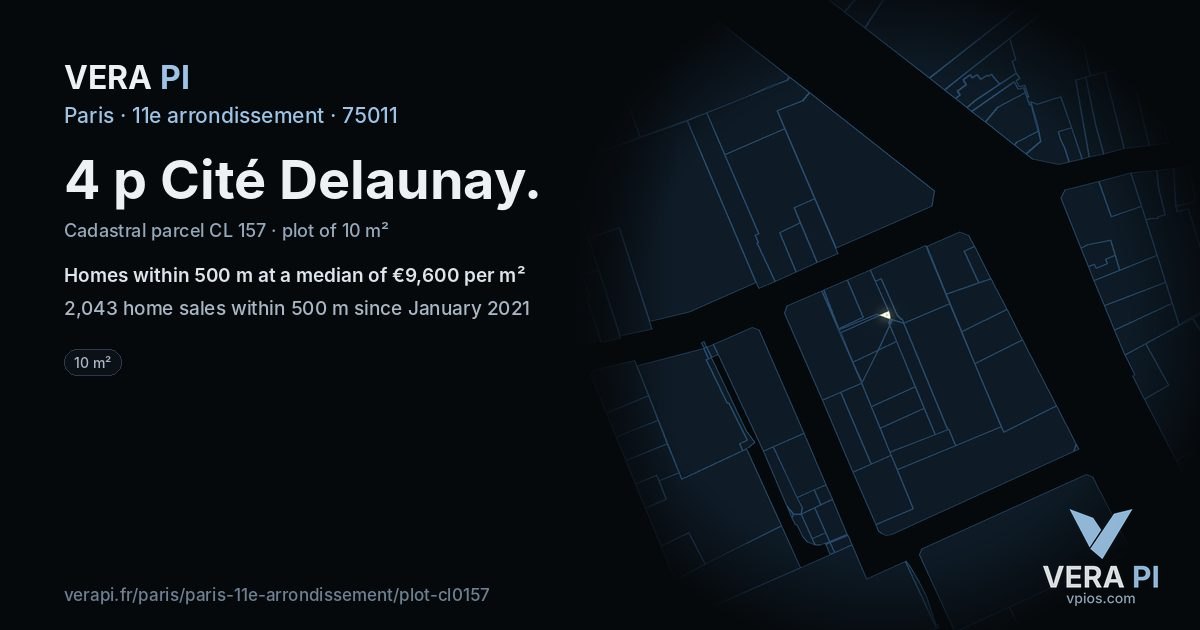 4 p Cité Delaunay, 11e arrondissement at night – the plot lit, the parcels around coloured by the prices near them