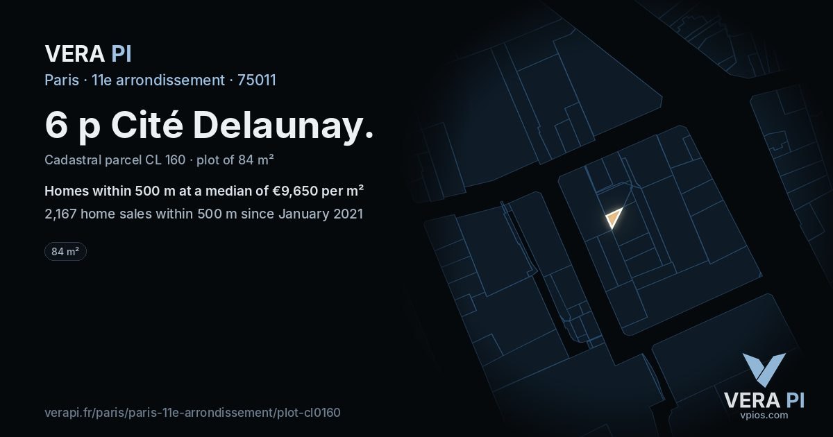 6 p Cité Delaunay, 11e arrondissement at night – the plot lit, the parcels around coloured by the prices near them