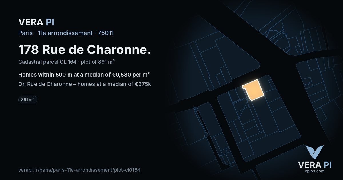 178 Rue de Charonne, 11e arrondissement at night – the plot lit, the parcels around coloured by the prices near them