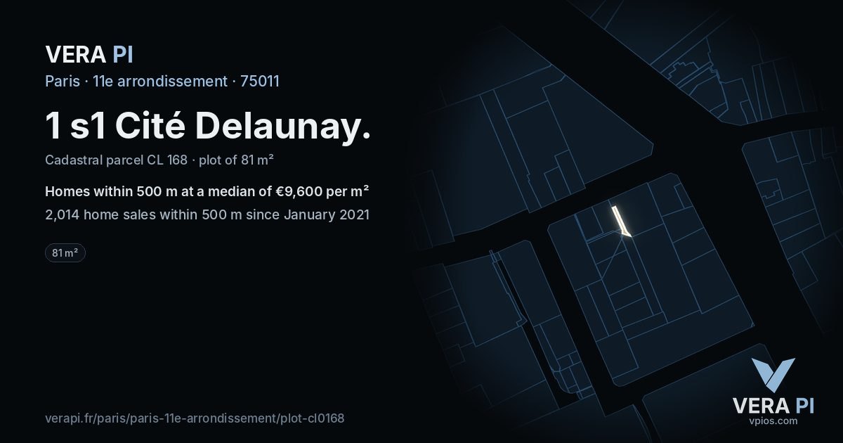 1 s1 Cité Delaunay, 11e arrondissement at night – the plot lit, the parcels around coloured by the prices near them