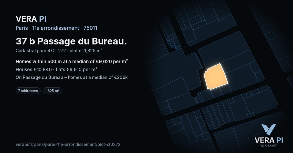 37 b Passage du Bureau, 11e arrondissement at night – the plot lit, the parcels around coloured by the prices near them