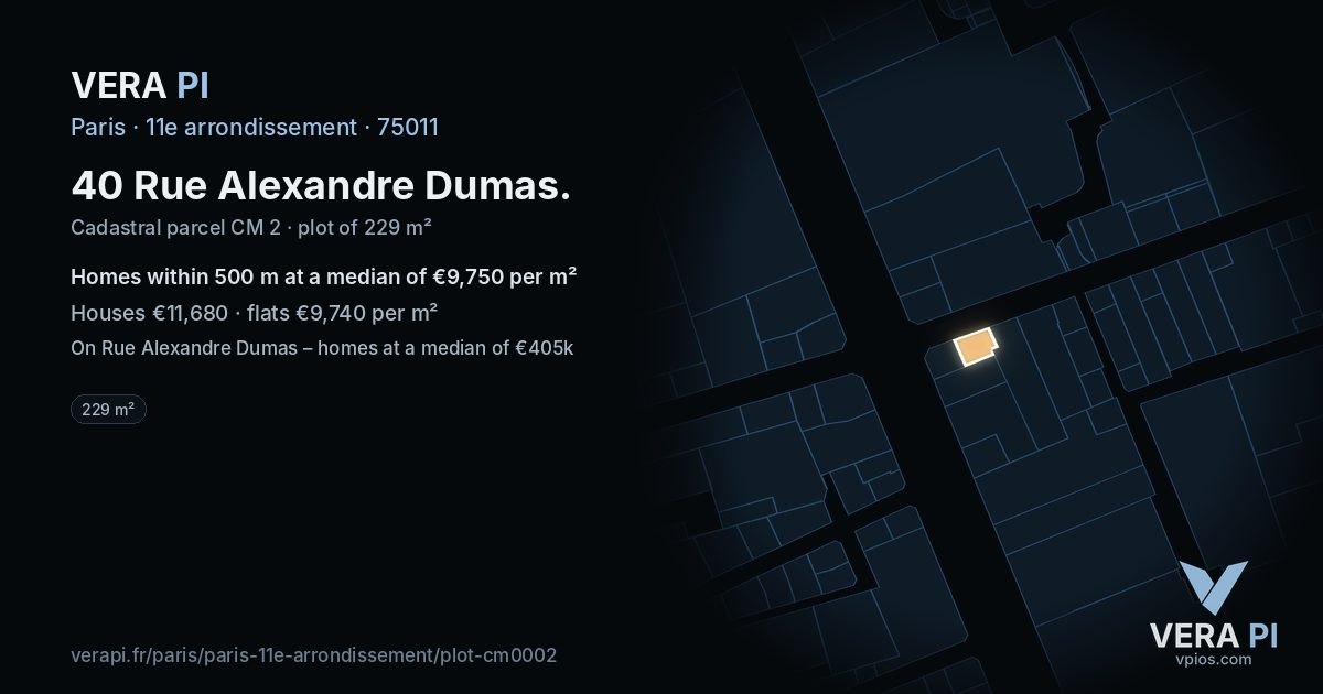 40 Rue Alexandre Dumas, 11e arrondissement at night – the plot lit, the parcels around coloured by the prices near them