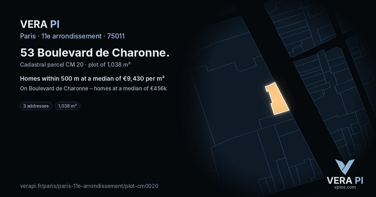 53 Boulevard de Charonne, 11e arrondissement at night – the plot lit, the parcels around coloured by the prices near them
