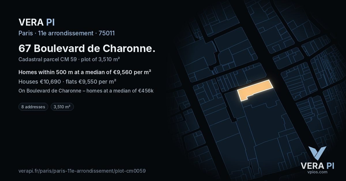 67 Boulevard de Charonne, 11e arrondissement at night – the plot lit, the parcels around coloured by the prices near them