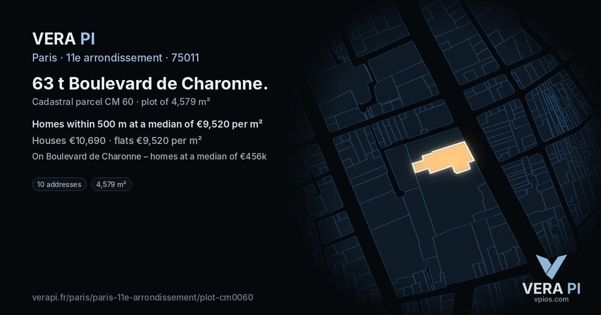 63 t Boulevard de Charonne, 11e arrondissement at night – the plot lit, the parcels around coloured by the prices near them