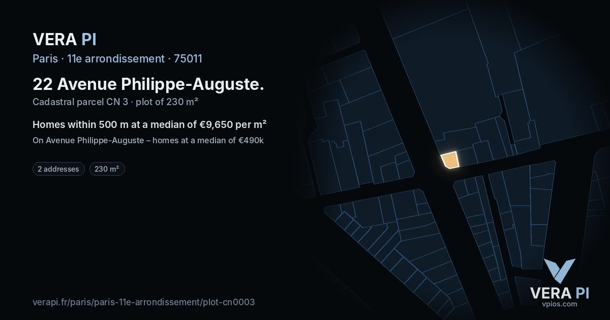 22 Avenue Philippe-Auguste, 11e arrondissement at night – the plot lit, the parcels around coloured by the prices near them