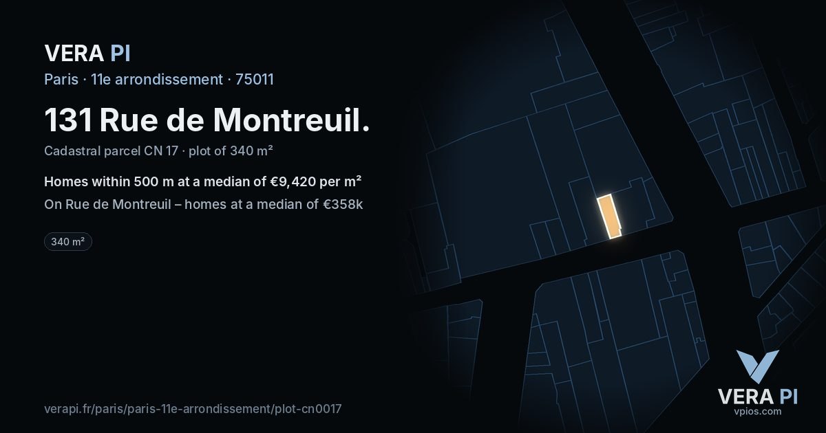 131 Rue de Montreuil, 11e arrondissement at night – the plot lit, the parcels around coloured by the prices near them
