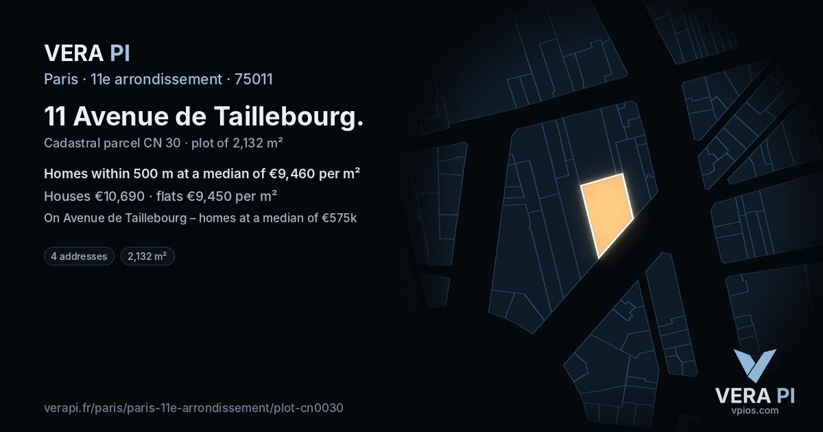 11 Avenue de Taillebourg, 11e arrondissement at night – the plot lit, the parcels around coloured by the prices near them