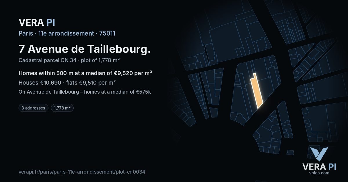 7 Avenue de Taillebourg, 11e arrondissement at night – the plot lit, the parcels around coloured by the prices near them