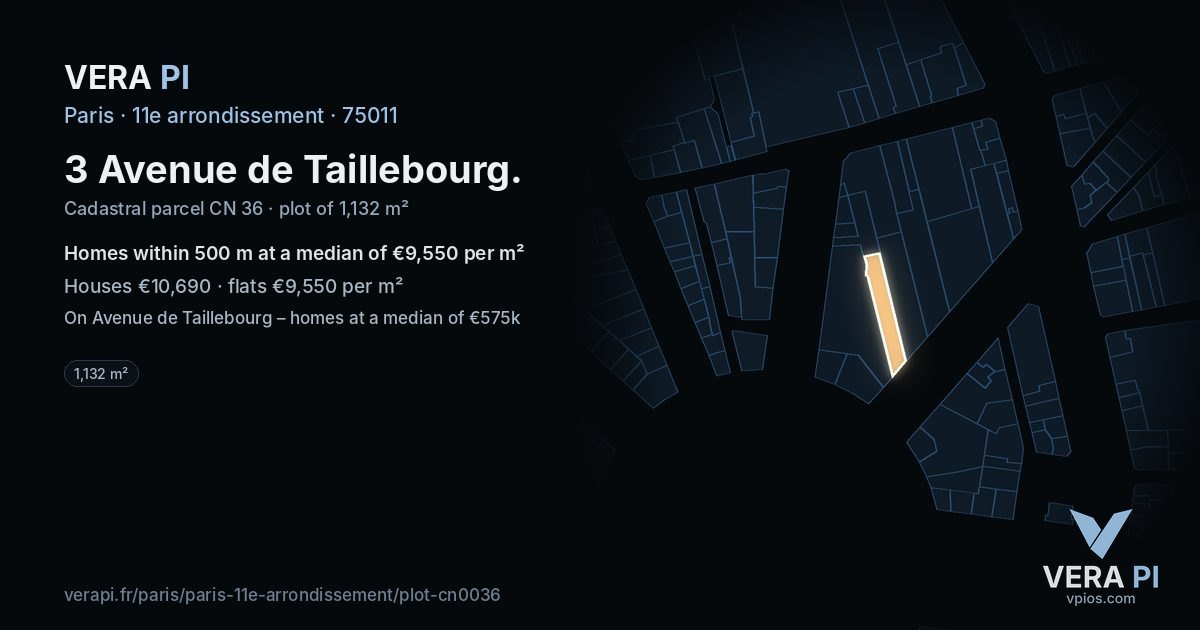 3 Avenue de Taillebourg, 11e arrondissement at night – the plot lit, the parcels around coloured by the prices near them