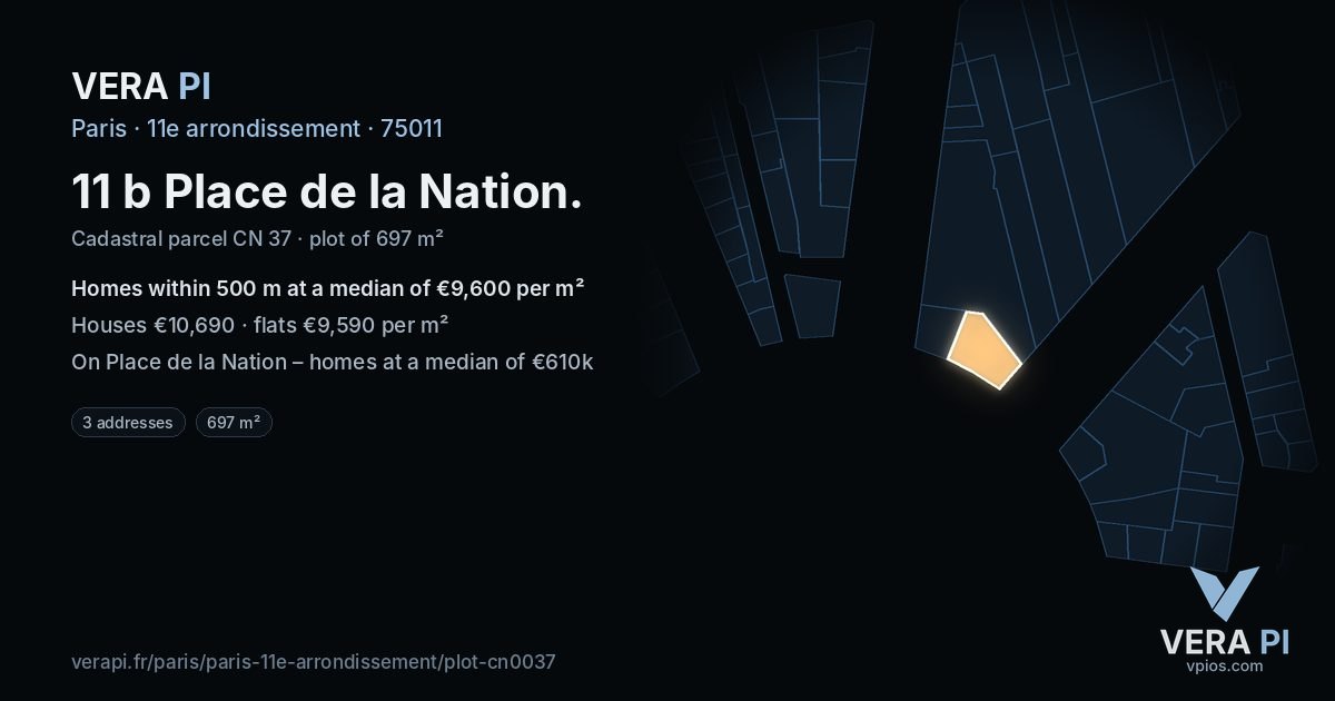 11 b Place de la Nation, 11e arrondissement at night – the plot lit, the parcels around coloured by the prices near them