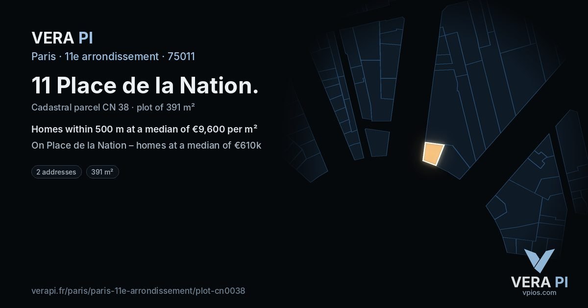 11 Place de la Nation, 11e arrondissement at night – the plot lit, the parcels around coloured by the prices near them