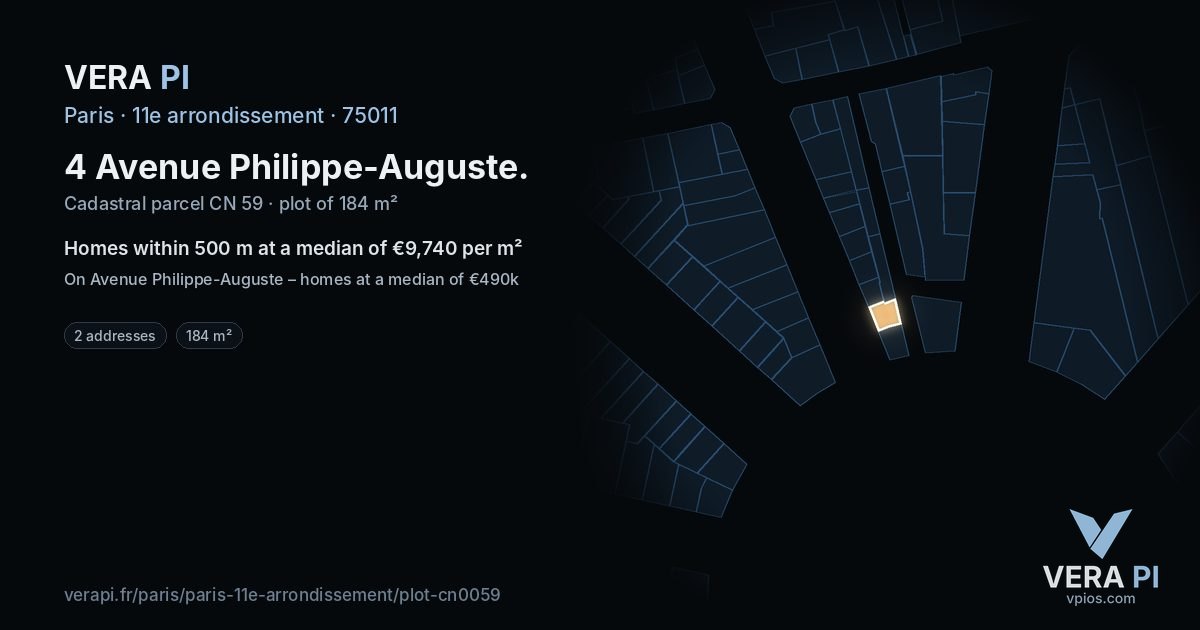 4 Avenue Philippe-Auguste, 11e arrondissement at night – the plot lit, the parcels around coloured by the prices near them