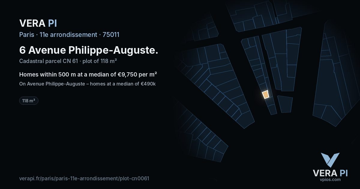 6 Avenue Philippe-Auguste, 11e arrondissement at night – the plot lit, the parcels around coloured by the prices near them