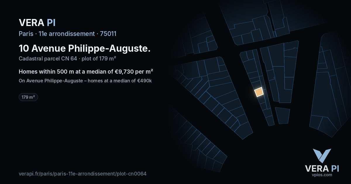 10 Avenue Philippe-Auguste, 11e arrondissement at night – the plot lit, the parcels around coloured by the prices near them