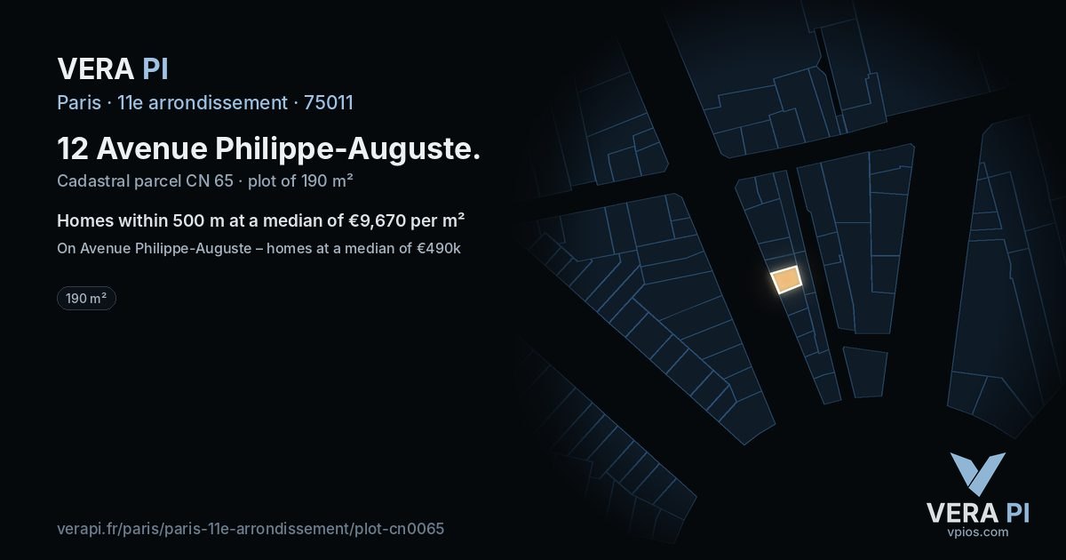 12 Avenue Philippe-Auguste, 11e arrondissement at night – the plot lit, the parcels around coloured by the prices near them