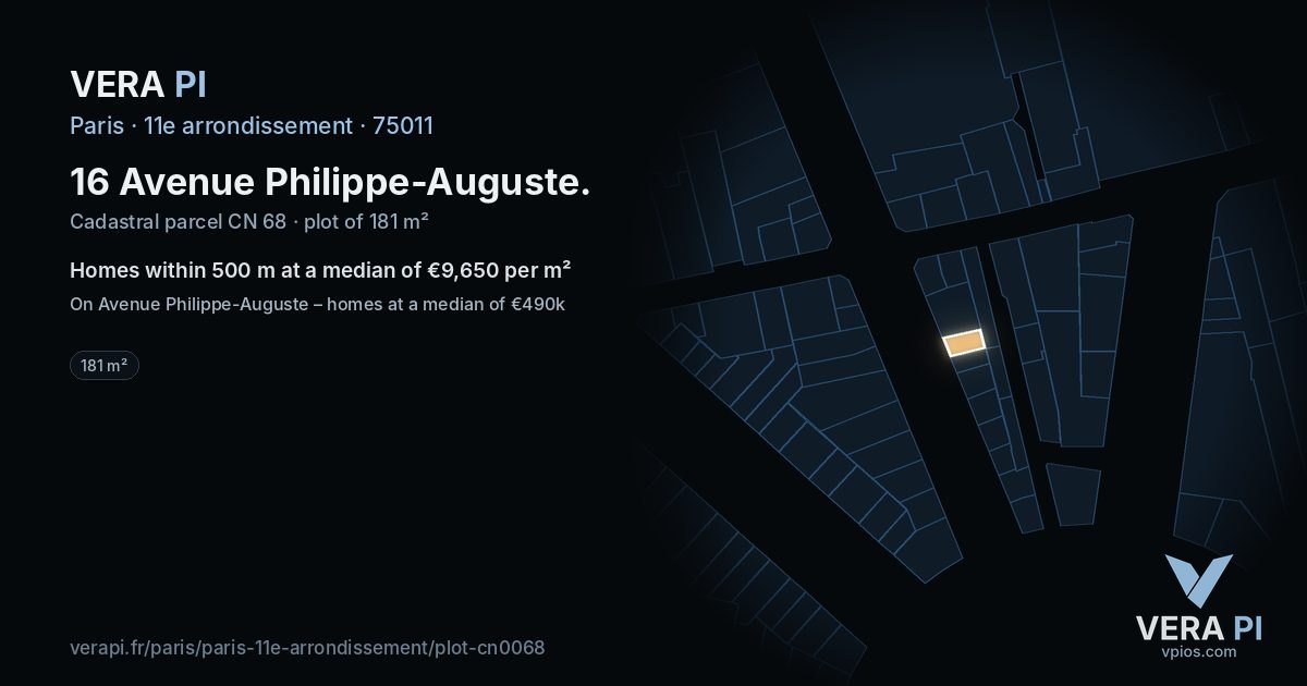 16 Avenue Philippe-Auguste, 11e arrondissement at night – the plot lit, the parcels around coloured by the prices near them