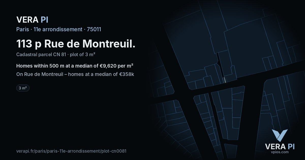 113 p Rue de Montreuil, 11e arrondissement at night – the plot lit, the parcels around coloured by the prices near them