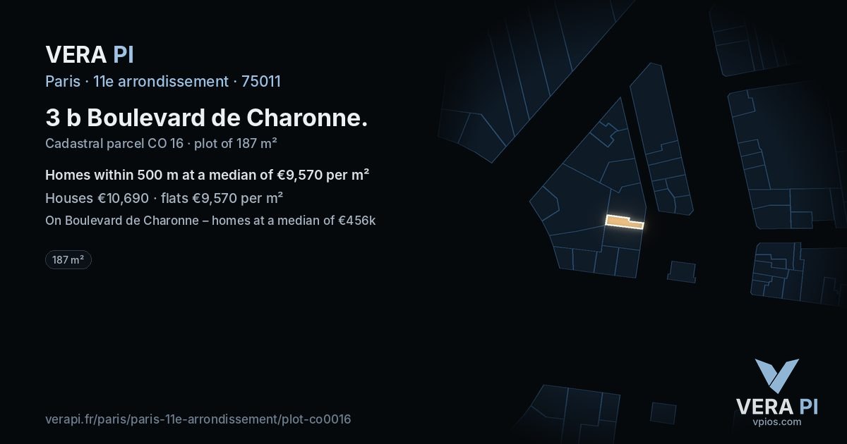 3 b Boulevard de Charonne, 11e arrondissement at night – the plot lit, the parcels around coloured by the prices near them