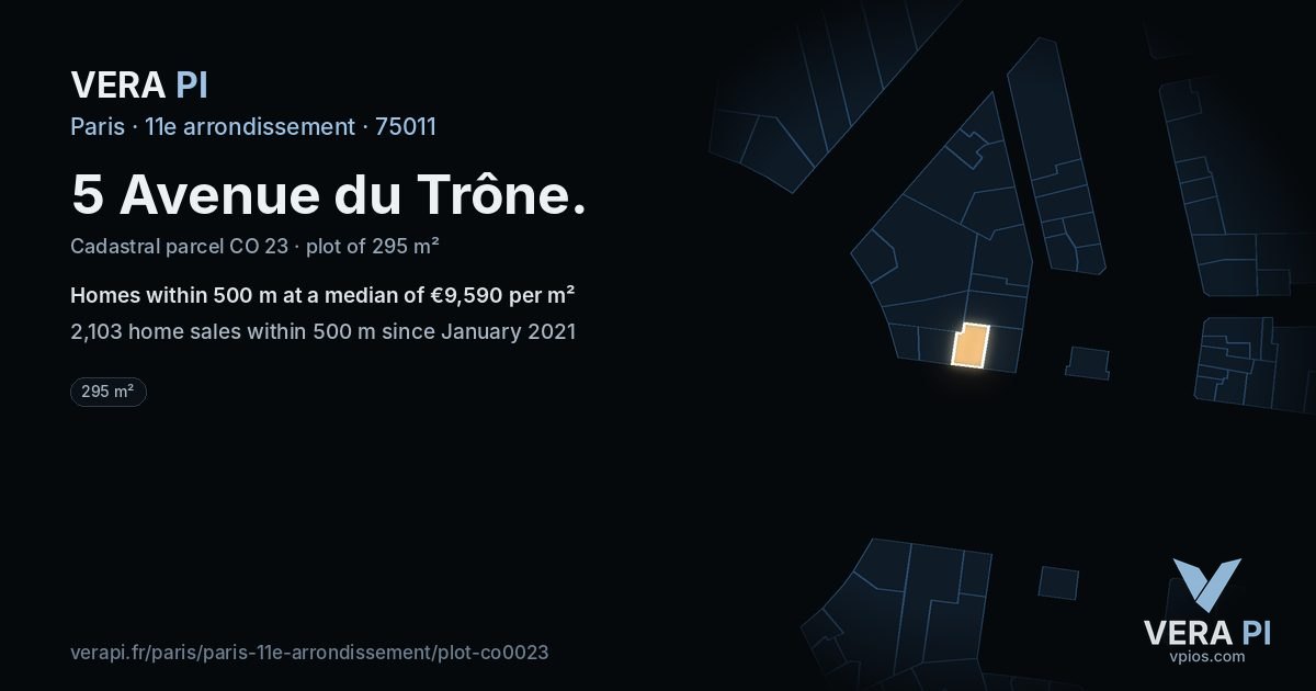 5 Avenue du Trône, 11e arrondissement at night – the plot lit, the parcels around coloured by the prices near them