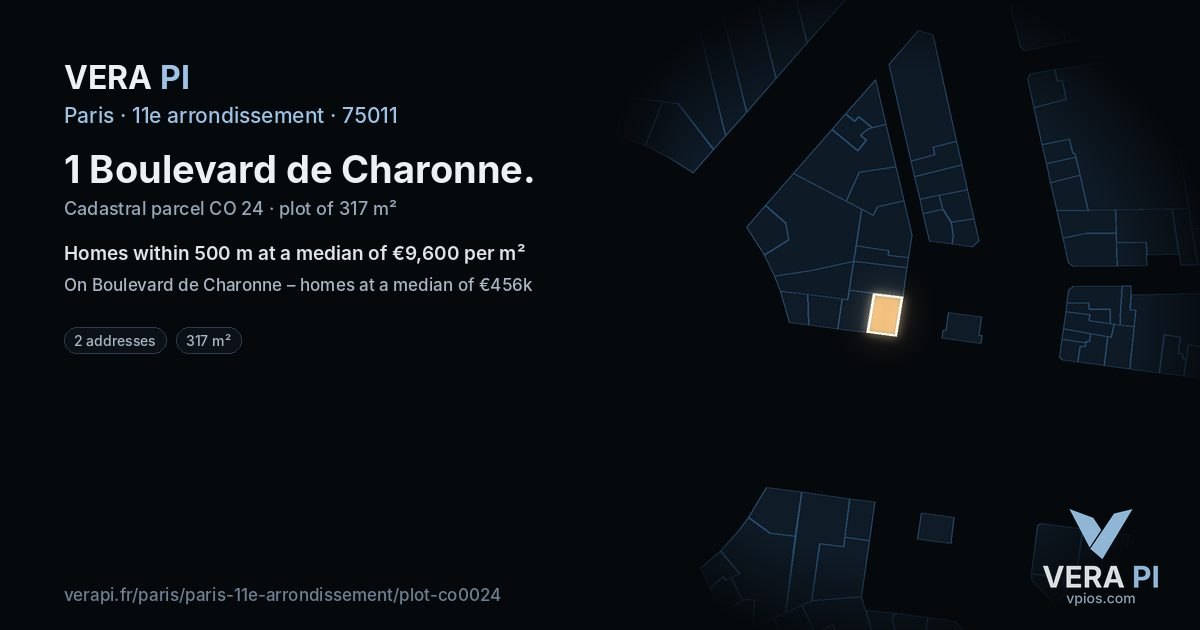 1 Boulevard de Charonne, 11e arrondissement at night – the plot lit, the parcels around coloured by the prices near them