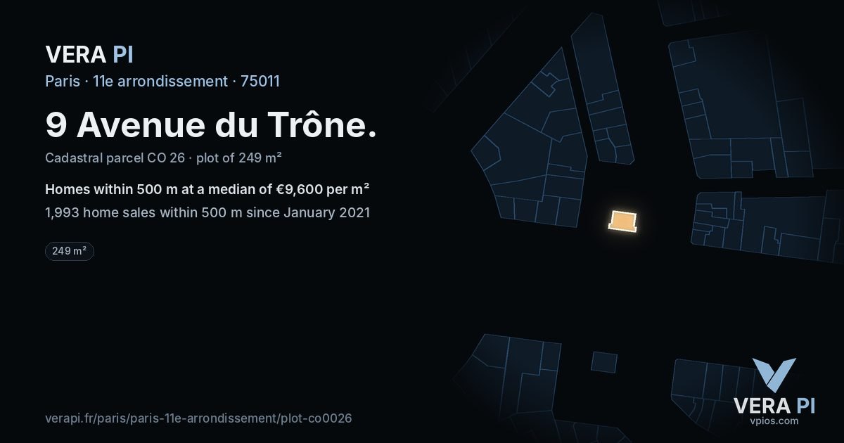 9 Avenue du Trône, 11e arrondissement at night – the plot lit, the parcels around coloured by the prices near them