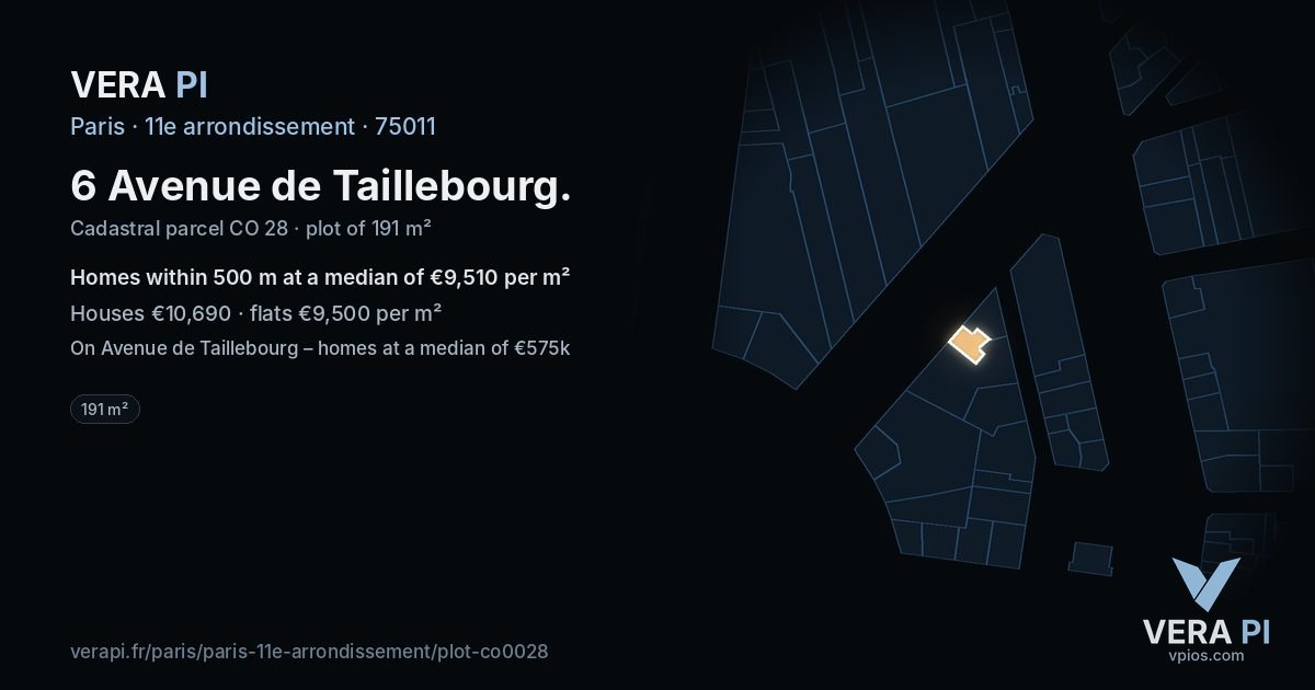 6 Avenue de Taillebourg, 11e arrondissement at night – the plot lit, the parcels around coloured by the prices near them