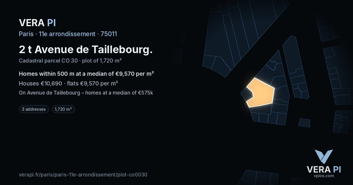 2 t Avenue de Taillebourg, 11e arrondissement at night – the plot lit, the parcels around coloured by the prices near them