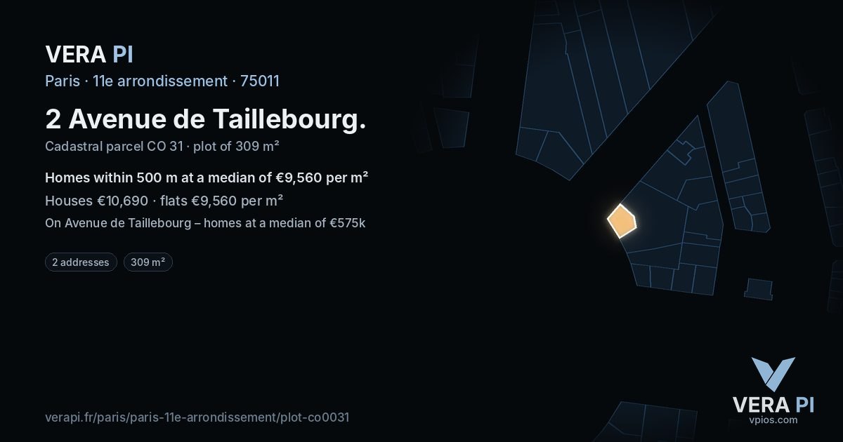 2 Avenue de Taillebourg, 11e arrondissement at night – the plot lit, the parcels around coloured by the prices near them