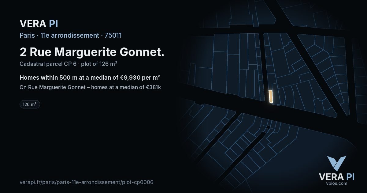 2 Rue Marguerite Gonnet, 11e arrondissement at night – the plot lit, the parcels around coloured by the prices near them