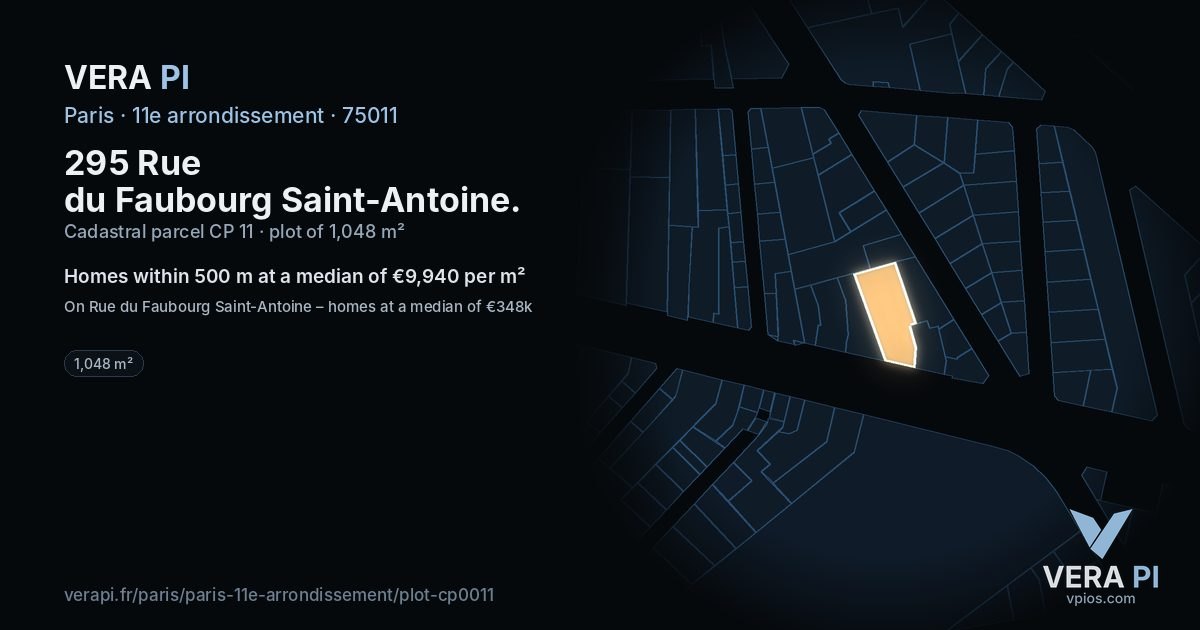 295 Rue du Faubourg Saint-Antoine, 11e arrondissement at night – the plot lit, the parcels around coloured by the prices near them