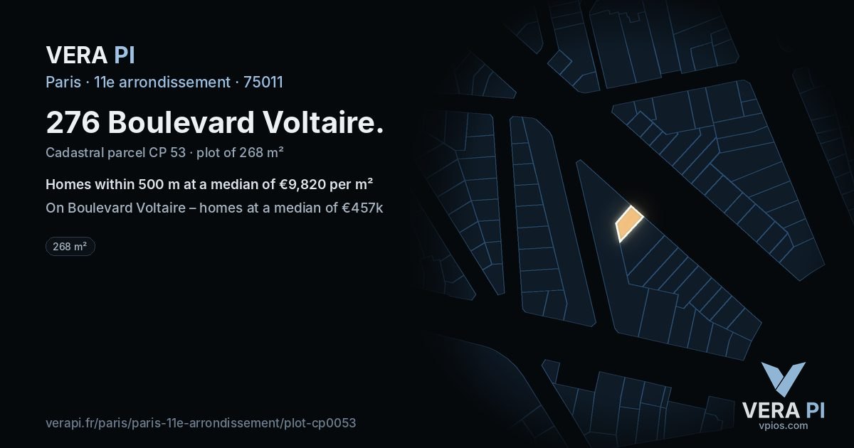 276 Boulevard Voltaire, 11e arrondissement at night – the plot lit, the parcels around coloured by the prices near them