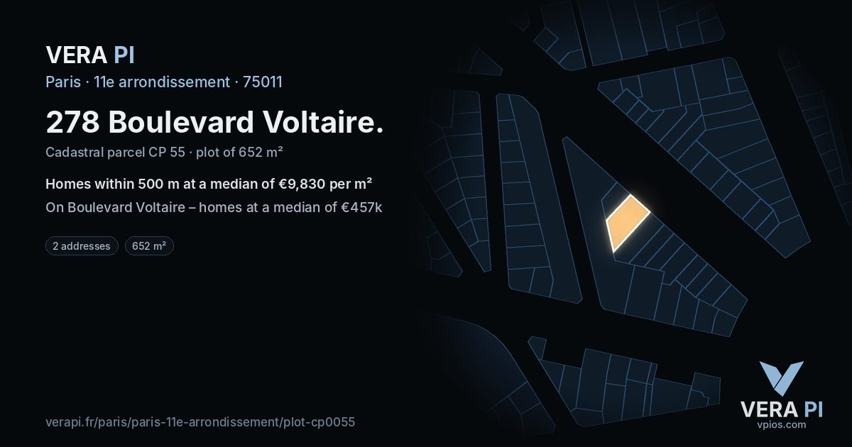 278 Boulevard Voltaire, 11e arrondissement at night – the plot lit, the parcels around coloured by the prices near them