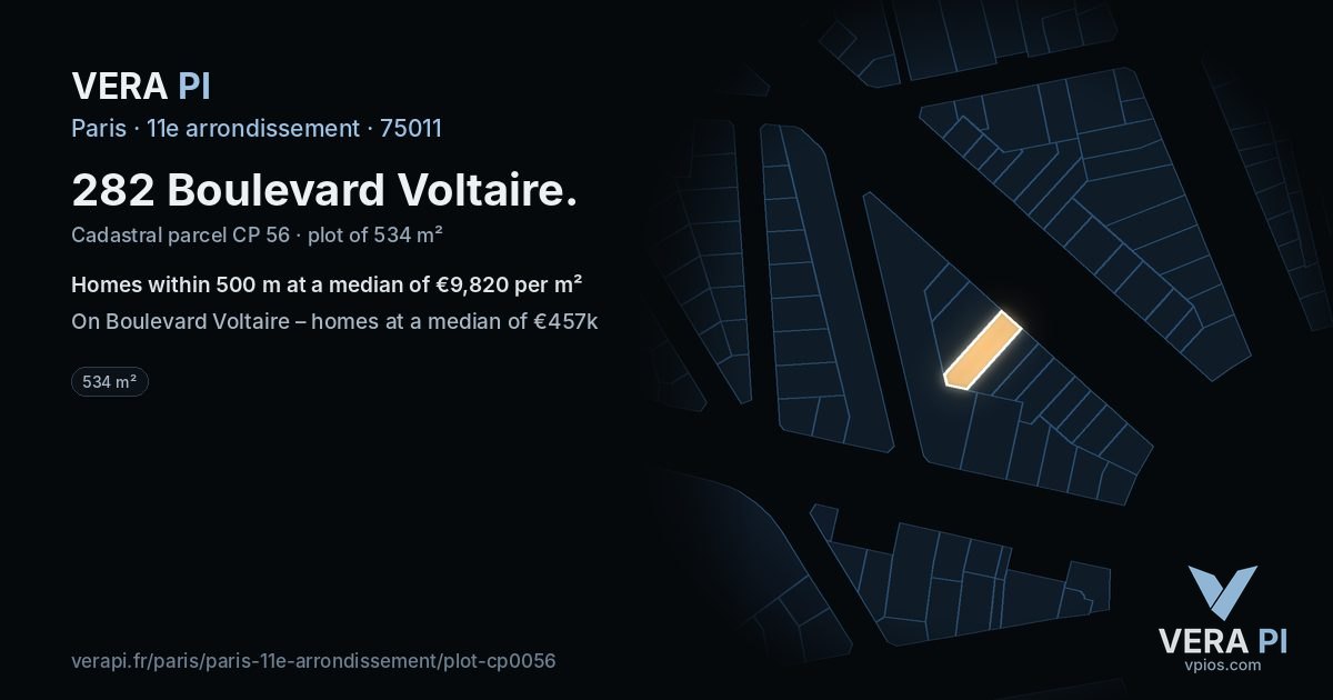 282 Boulevard Voltaire, 11e arrondissement at night – the plot lit, the parcels around coloured by the prices near them