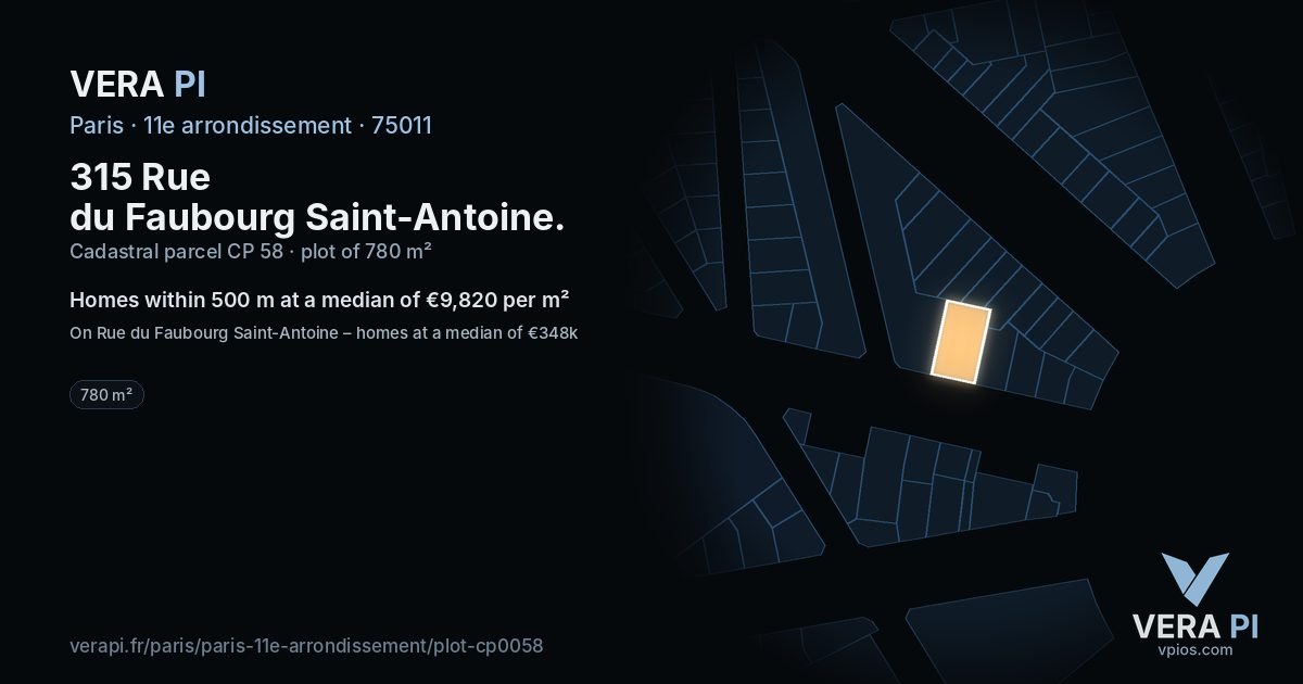 315 Rue du Faubourg Saint-Antoine, 11e arrondissement at night – the plot lit, the parcels around coloured by the prices near them