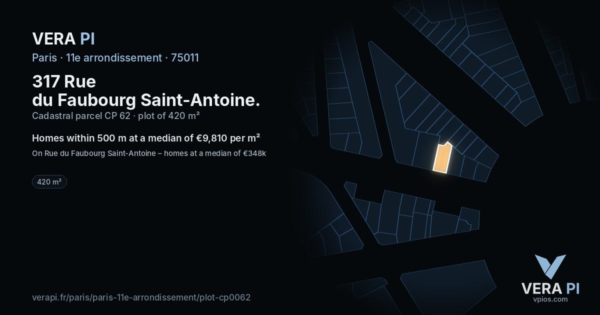 317 Rue du Faubourg Saint-Antoine, 11e arrondissement at night – the plot lit, the parcels around coloured by the prices near them