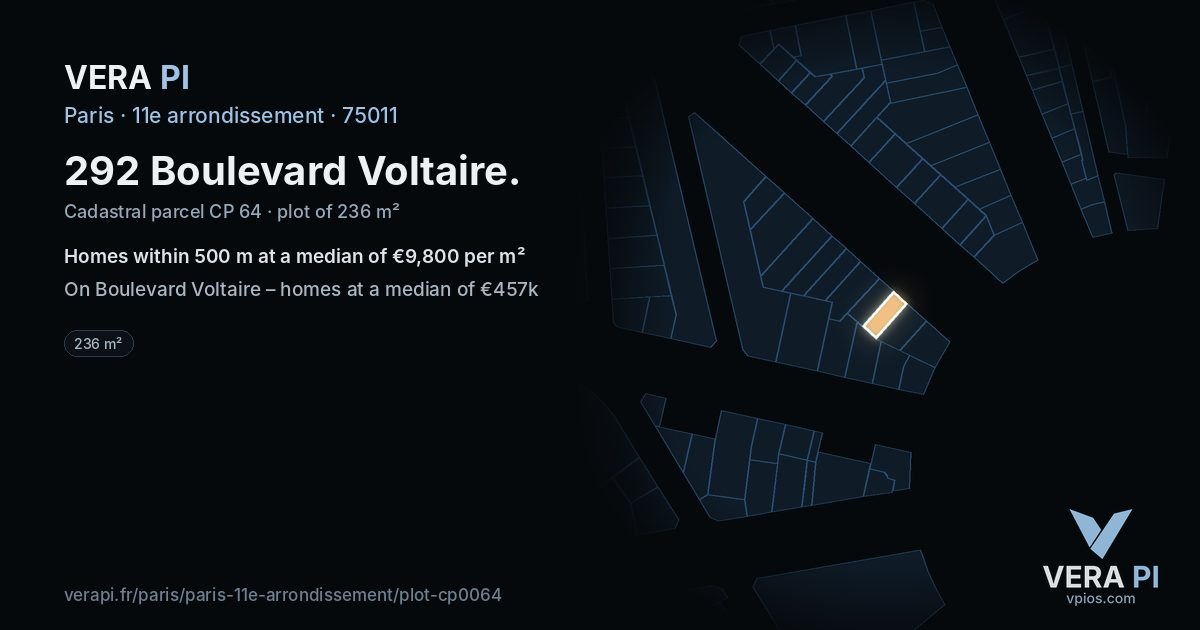 292 Boulevard Voltaire, 11e arrondissement at night – the plot lit, the parcels around coloured by the prices near them