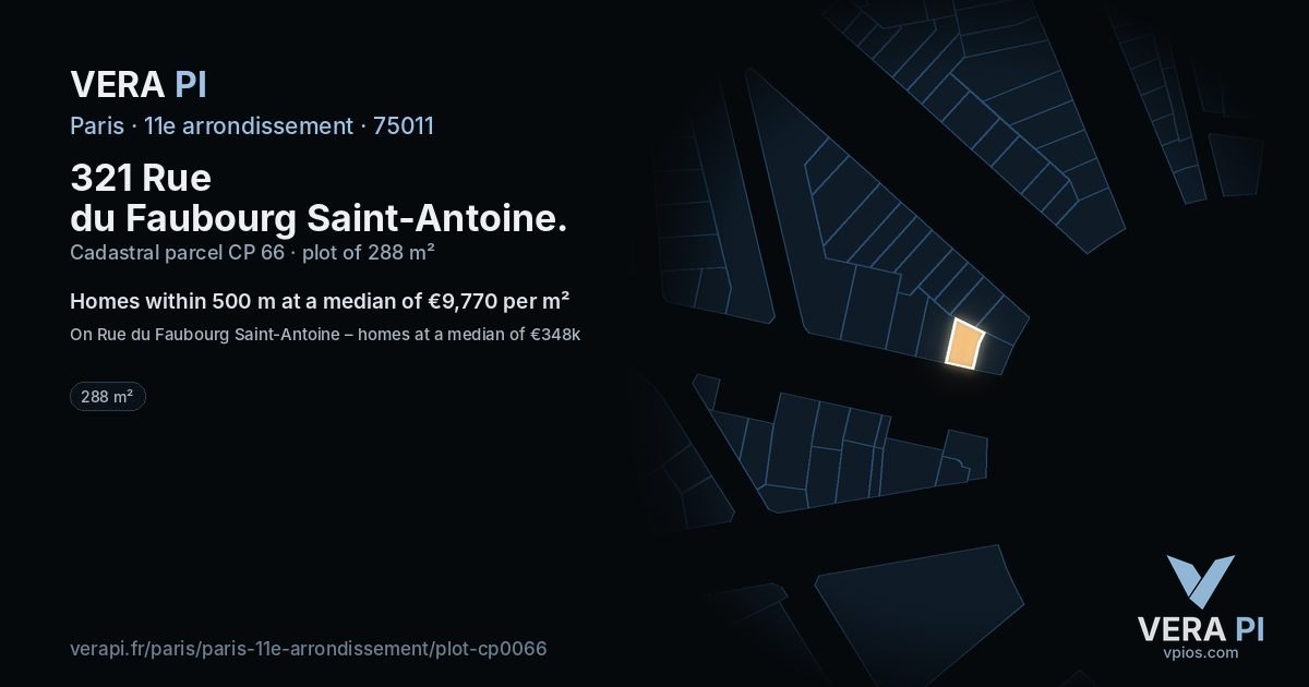 321 Rue du Faubourg Saint-Antoine, 11e arrondissement at night – the plot lit, the parcels around coloured by the prices near them